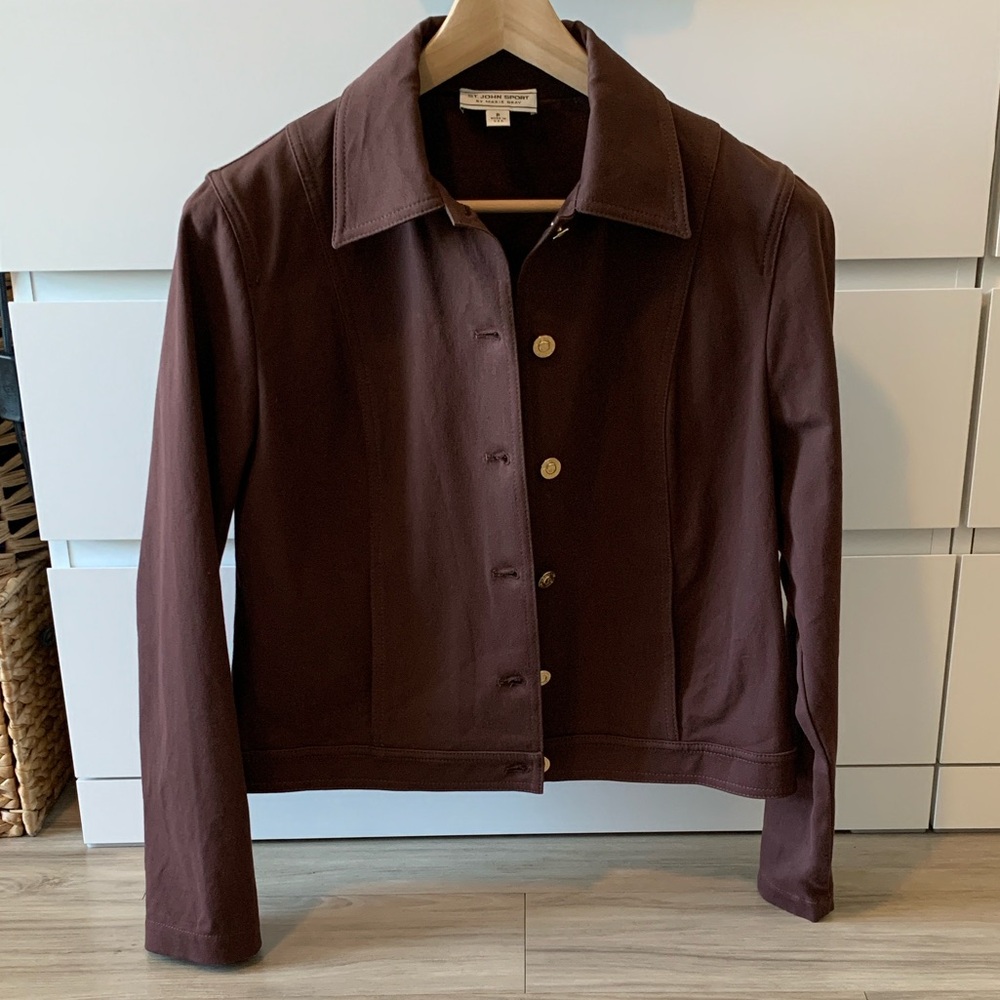 St. John Minimalist Classic Dark Brown Trench Jacket